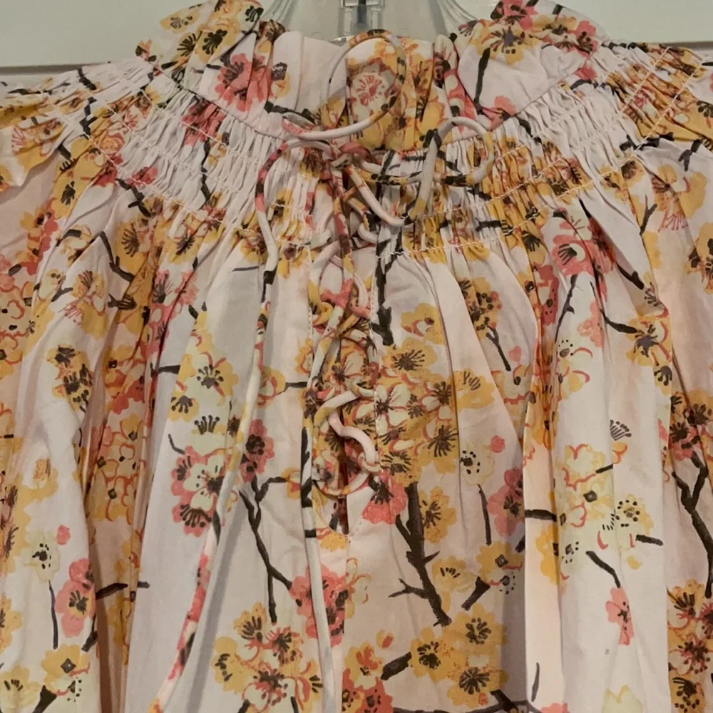 J.Crew Smocked neck puff-sleeve dress in cherry blossoms BA926
